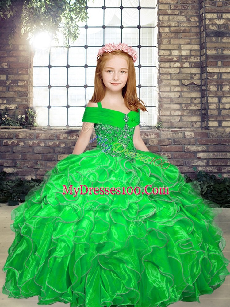 Beading and Ruffles Pageant Dress for Teens Lace Up Sleeveless Floor Length
