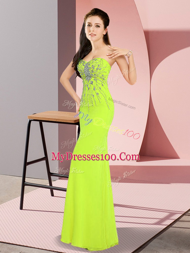 Yellow Green Zipper Sweetheart Beading Dress for Prom Chiffon Sleeveless