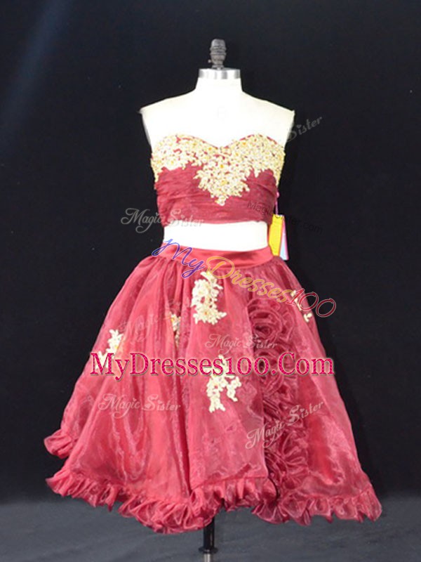 Mini Length Two Pieces Sleeveless Wine Red Dress for Prom Zipper
