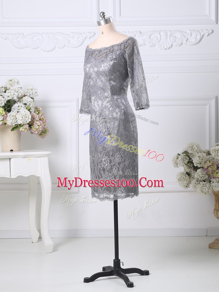 Customized Half Sleeves Knee Length Lace Zipper Mother Of The Bride Dress with Grey