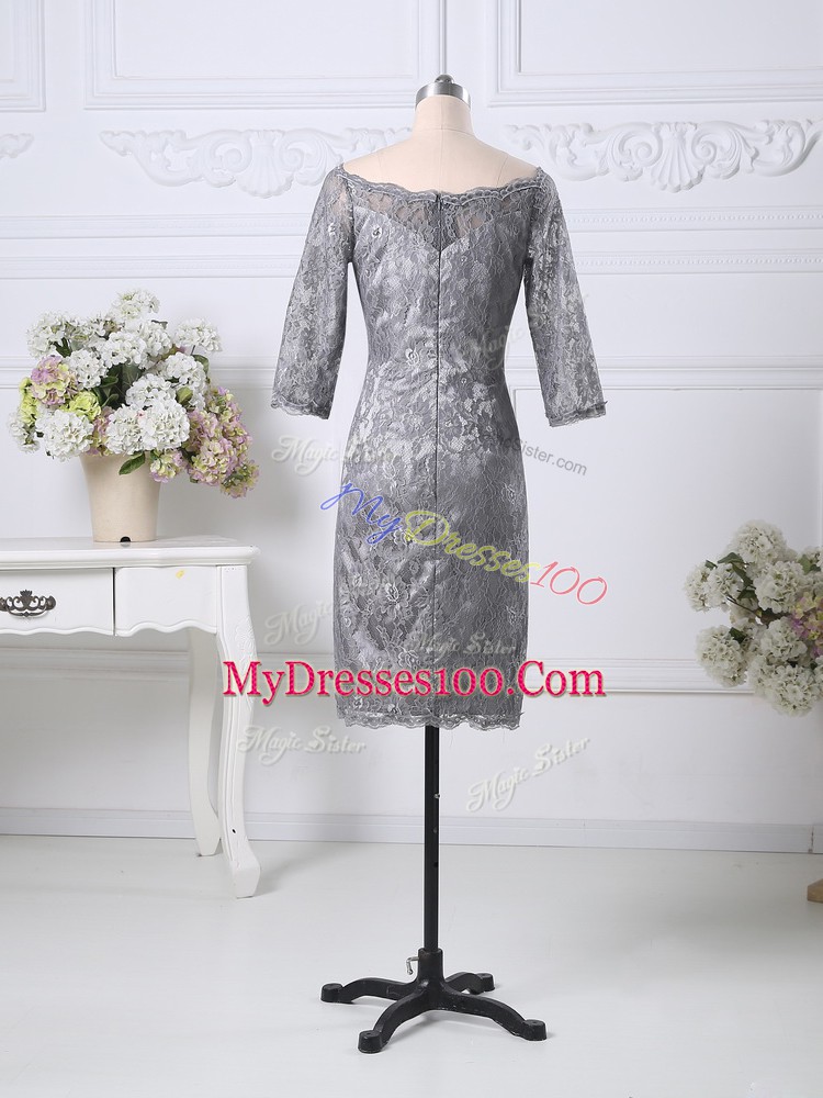 Customized Half Sleeves Knee Length Lace Zipper Mother Of The Bride Dress with Grey