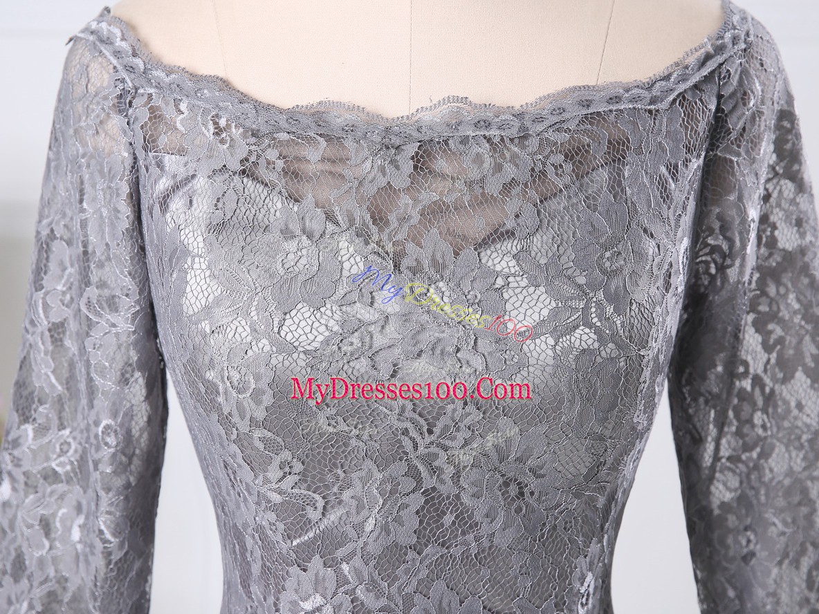 Customized Half Sleeves Knee Length Lace Zipper Mother Of The Bride Dress with Grey