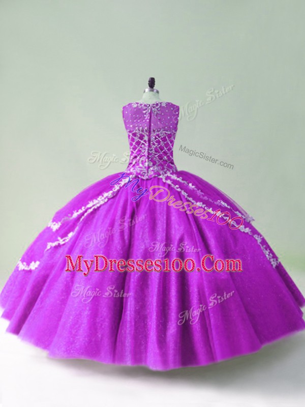 Customized Beading and Appliques Quinceanera Dress Purple Zipper Sleeveless Floor Length