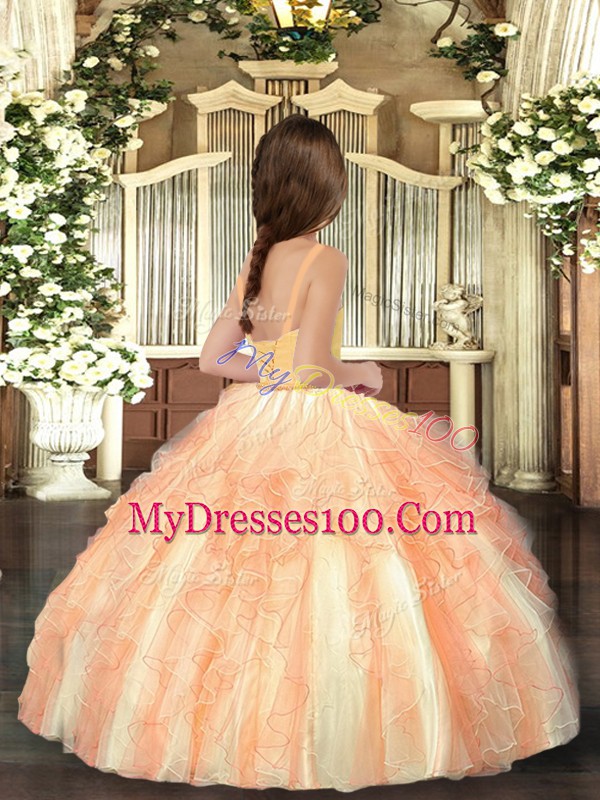 Amazing Lavender Straps Neckline Ruffles Little Girl Pageant Dress Sleeveless Lace Up