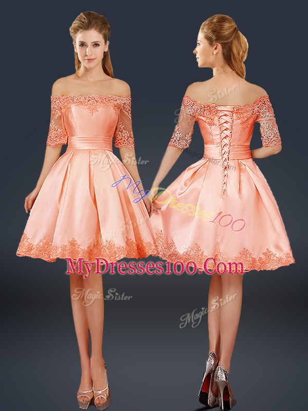 Half Sleeves Lace and Appliques Lace Up Homecoming Dress