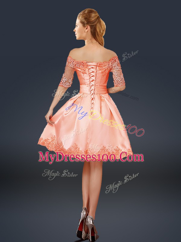 Half Sleeves Lace and Appliques Lace Up Homecoming Dress