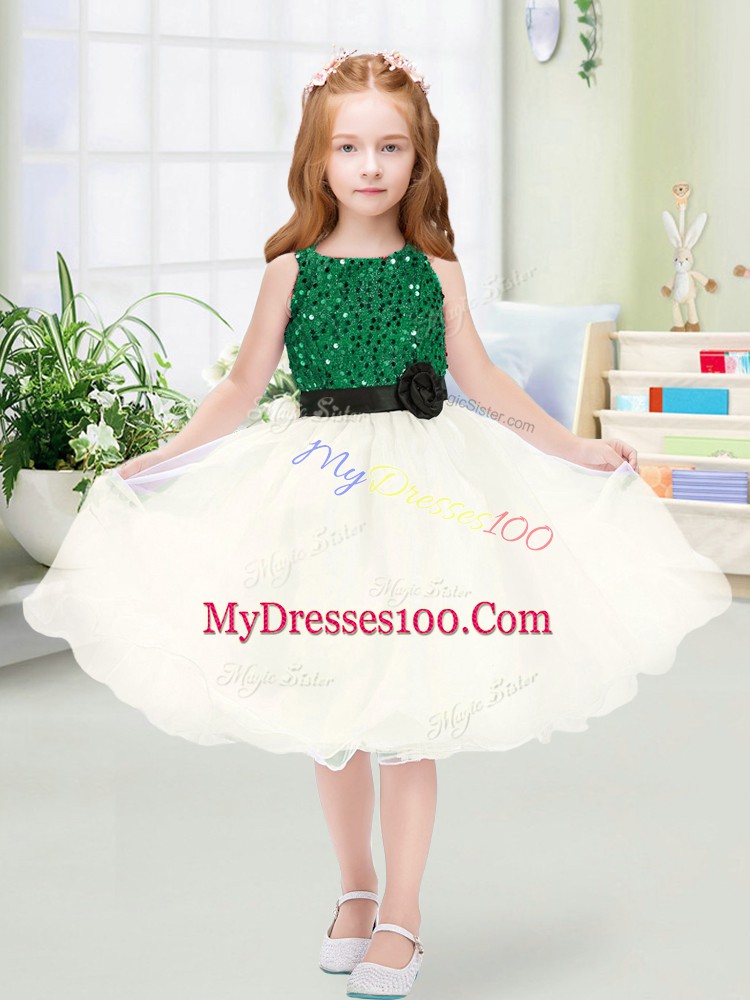 Scoop Sleeveless Organza Toddler Flower Girl Dress Sequins and Hand Made Flower Zipper