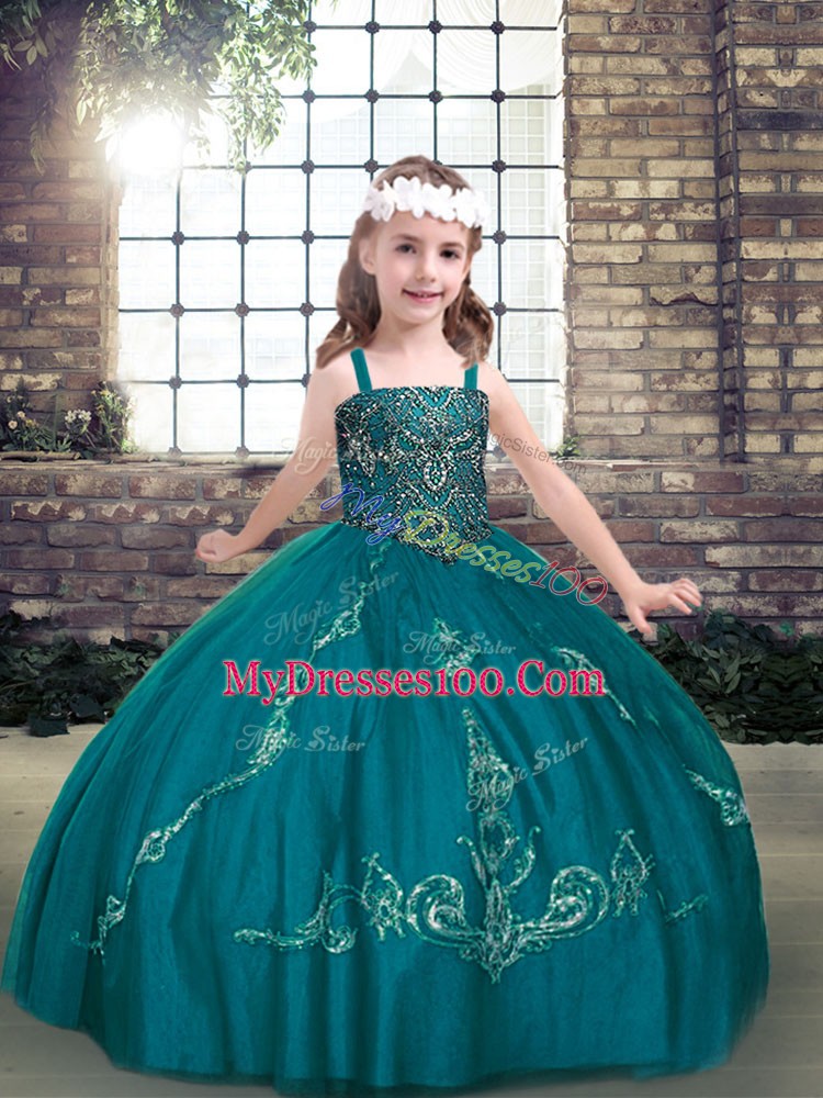 Sleeveless Lace Up Floor Length Beading Kids Pageant Dress