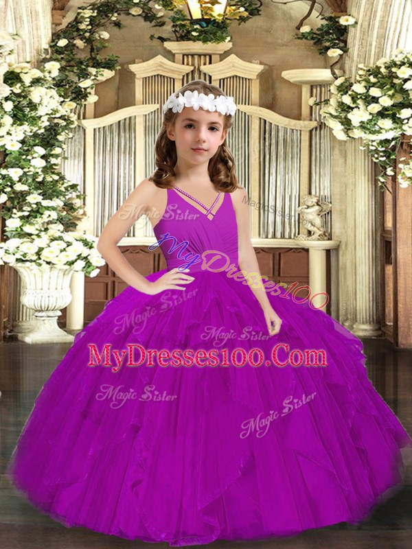 Eye-catching Sleeveless Floor Length Ruffles Zipper Pageant Gowns For Girls with Purple