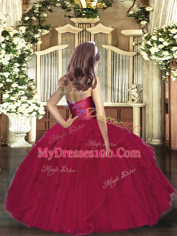 Eye-catching Sleeveless Floor Length Ruffles Zipper Pageant Gowns For Girls with Purple