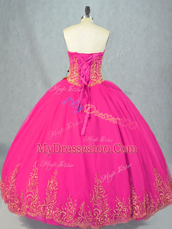 Fuchsia Sleeveless Tulle Lace Up Sweet 16 Quinceanera Dress for Sweet 16 and Quinceanera