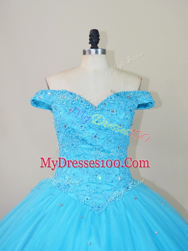 Blue Lace Up Quinceanera Dresses Beading Sleeveless Floor Length