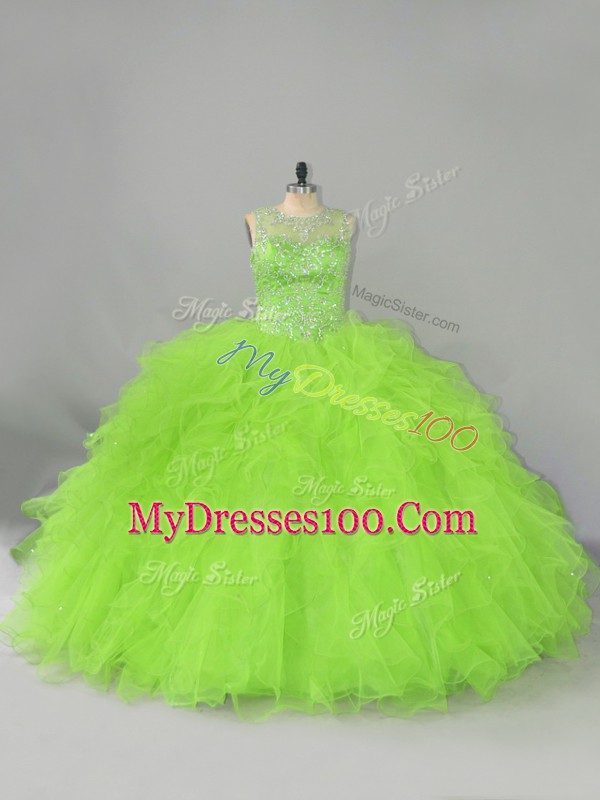 Noble Sleeveless Beading and Ruffles Lace Up Quinceanera Dress with