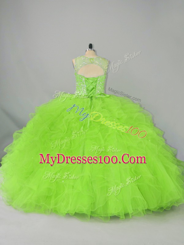 Noble Sleeveless Beading and Ruffles Lace Up Quinceanera Dress with