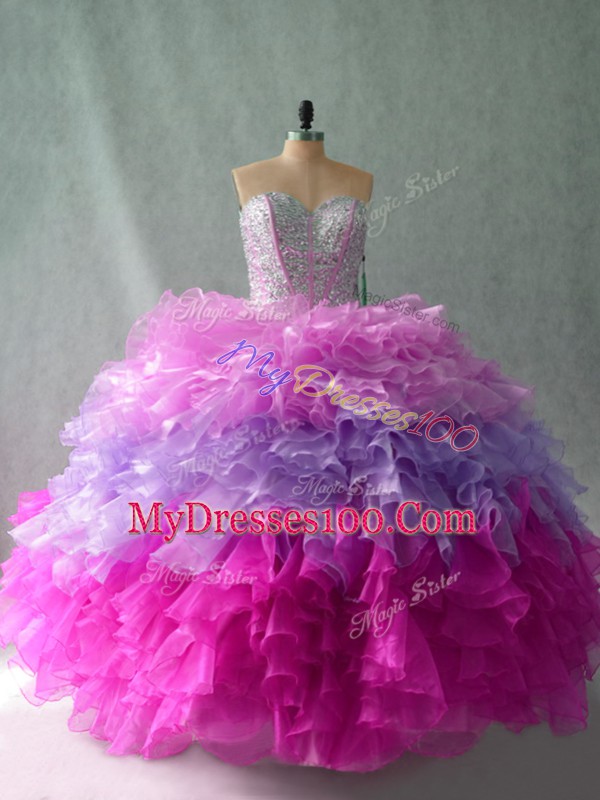 Organza Sleeveless Floor Length Vestidos de Quinceanera and Beading and Ruffles
