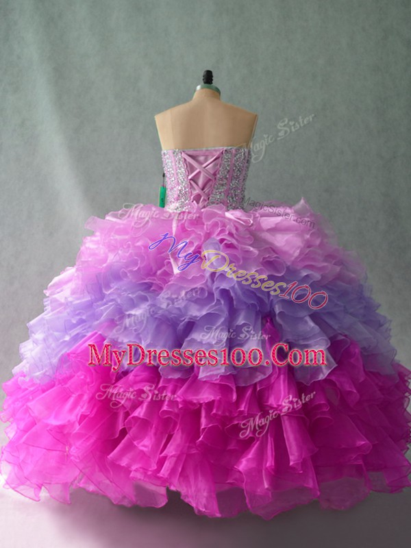 Organza Sleeveless Floor Length Vestidos de Quinceanera and Beading and Ruffles
