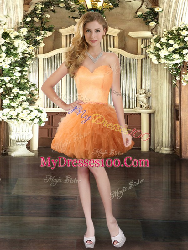 Noble Orange Three Pieces Ruffles Quinceanera Dresses Lace Up Tulle Sleeveless Floor Length