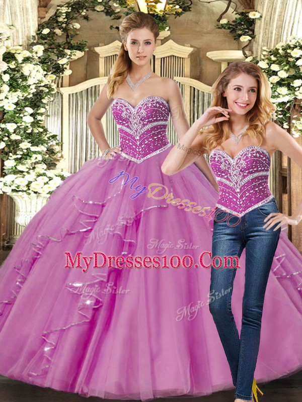 Dynamic Floor Length Ball Gowns Sleeveless Lilac Quinceanera Dresses Lace Up