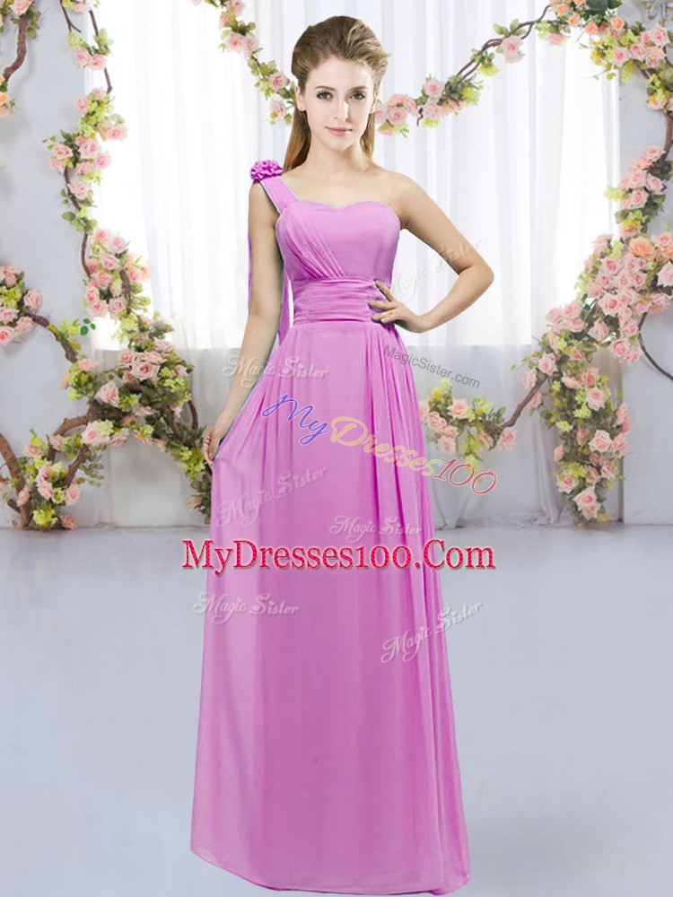 Floor Length Lilac Quinceanera Court of Honor Dress One Shoulder Sleeveless Lace Up