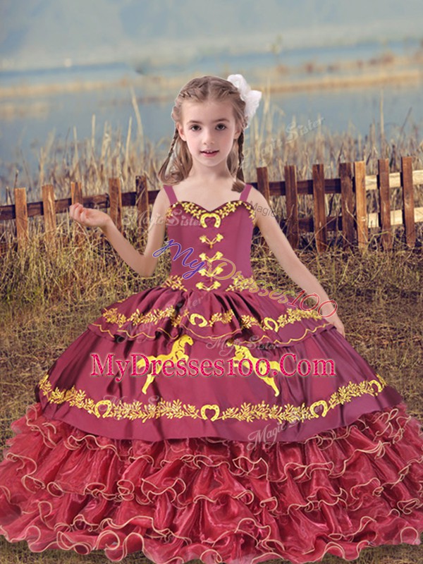 Fashion Sleeveless Beading and Embroidery and Ruffled Layers Lace Up Little Girl Pageant Gowns