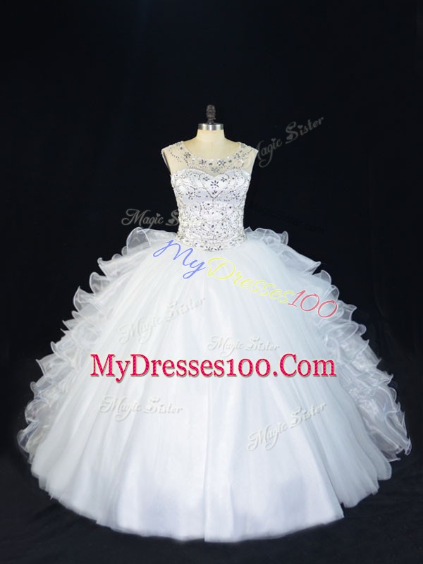Artistic Sleeveless Lace Up Floor Length Beading Sweet 16 Quinceanera Dress