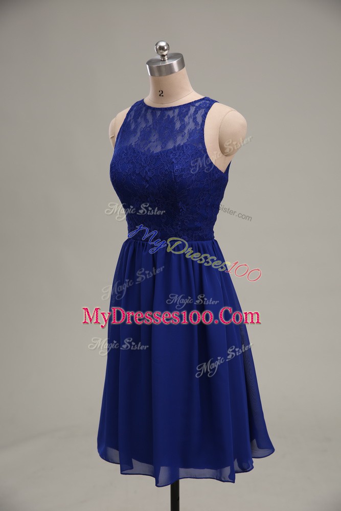 Lace Party Dress Wholesale Royal Blue Zipper Sleeveless Knee Length