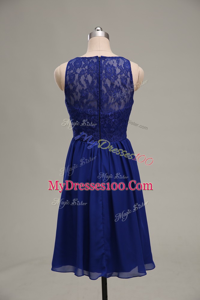Lace Party Dress Wholesale Royal Blue Zipper Sleeveless Knee Length