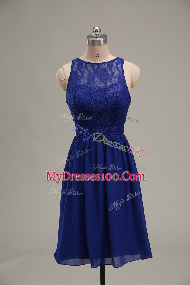 Lace Party Dress Wholesale Royal Blue Zipper Sleeveless Knee Length
