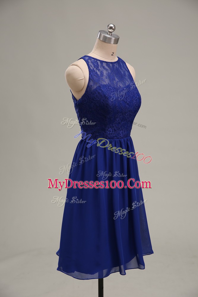 Lace Party Dress Wholesale Royal Blue Zipper Sleeveless Knee Length