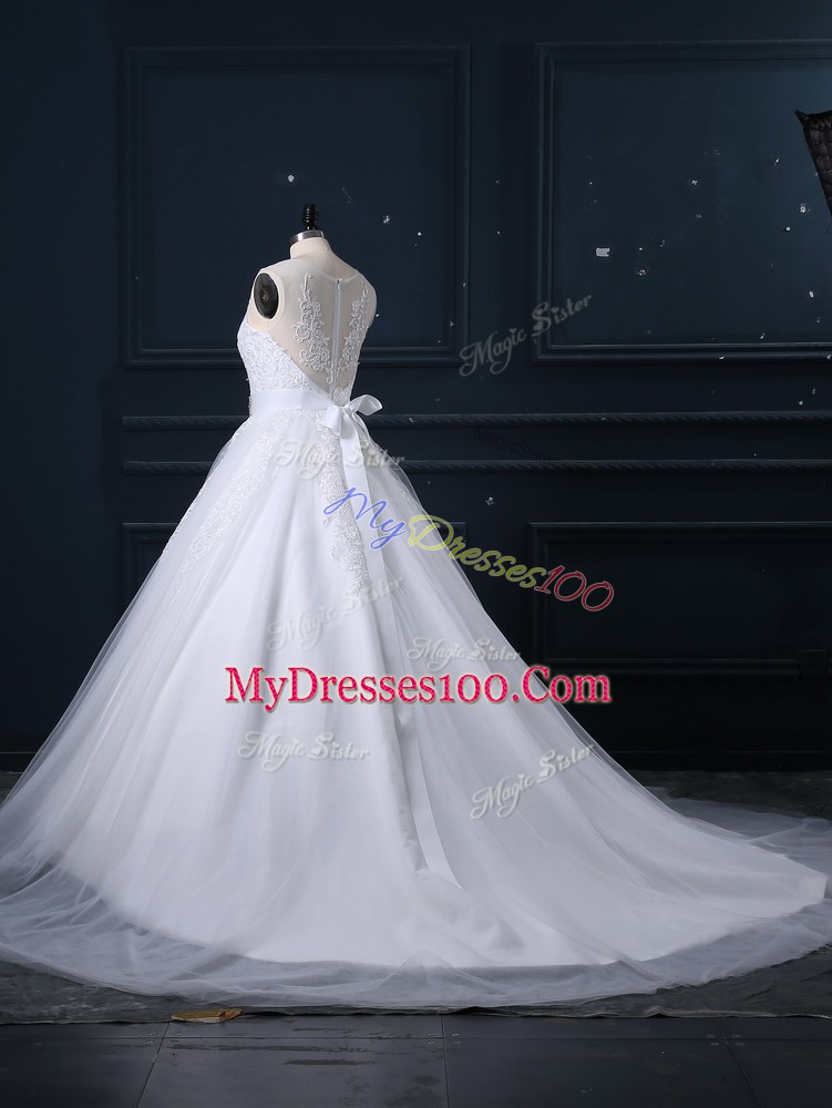 Trendy White Ball Gowns Beading and Lace Wedding Gown Zipper Tulle Sleeveless