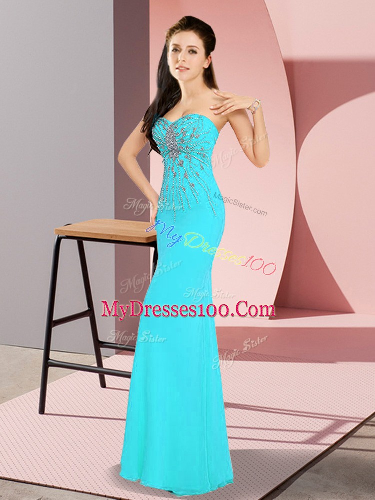 On Sale Sleeveless Floor Length Beading Zipper with Aqua Blue