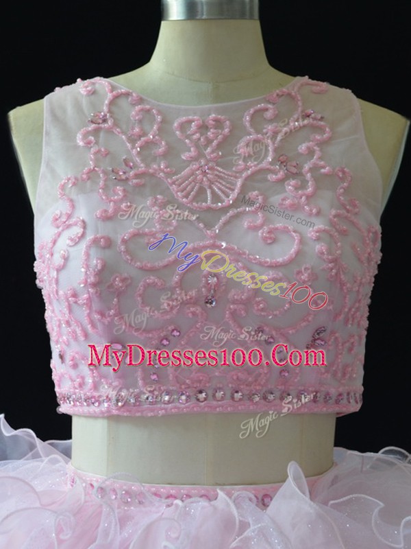 Artistic Baby Pink Organza Zipper Scoop Sleeveless Floor Length Sweet 16 Quinceanera Dress Beading