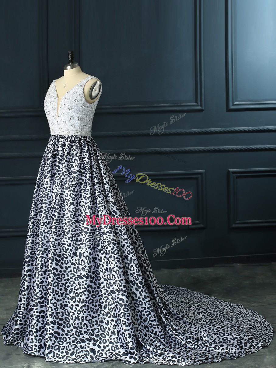 Sleeveless Brush Train Backless Beading Junior Homecoming Dress