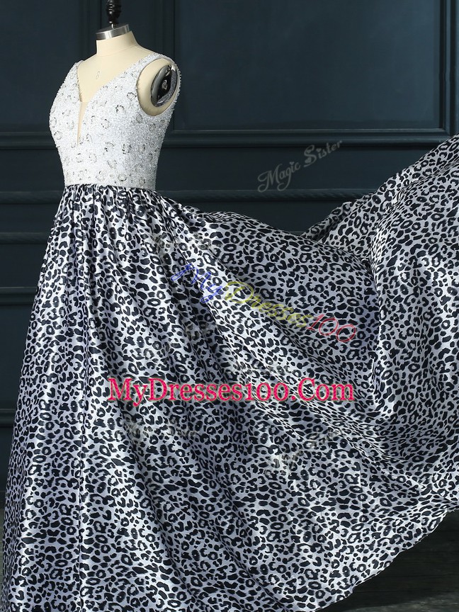 Sleeveless Brush Train Backless Beading Junior Homecoming Dress