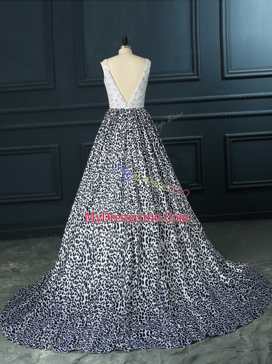 Sleeveless Brush Train Backless Beading Junior Homecoming Dress