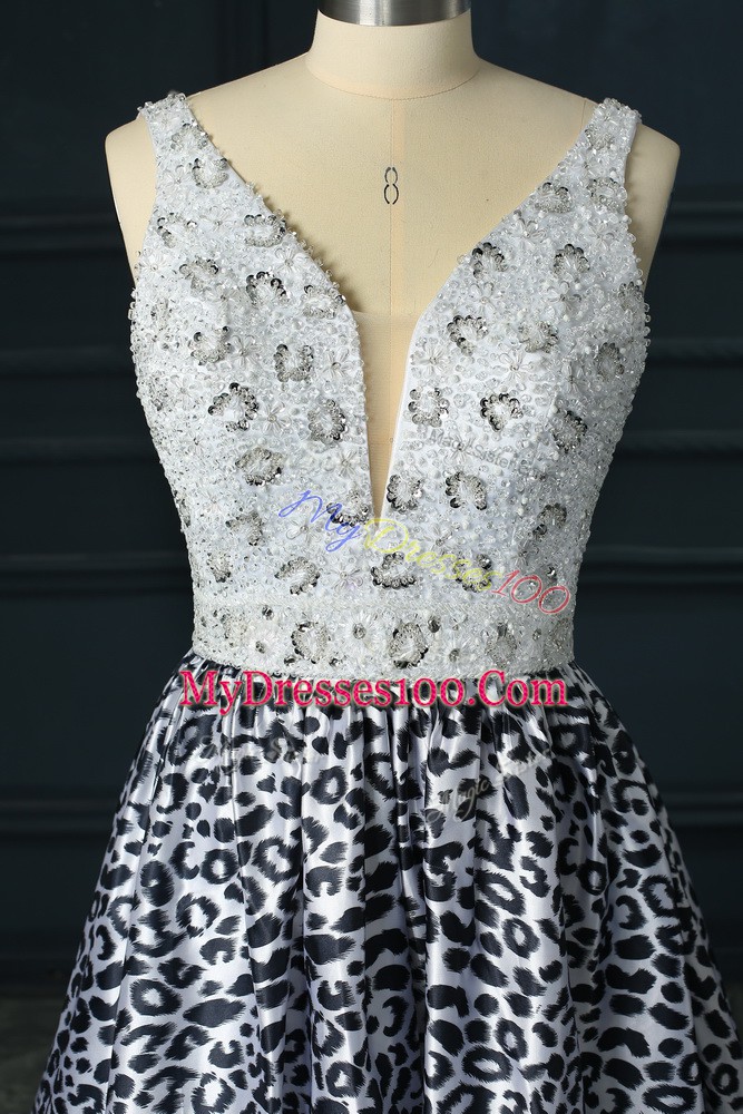 Sleeveless Brush Train Backless Beading Junior Homecoming Dress