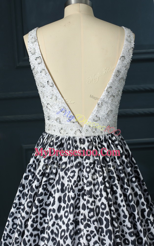 Sleeveless Brush Train Backless Beading Junior Homecoming Dress