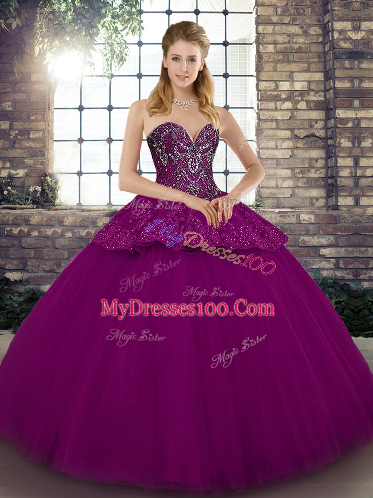 Sexy Fuchsia Sleeveless Tulle Lace Up Quinceanera Dress for Military Ball and Sweet 16 and Quinceanera