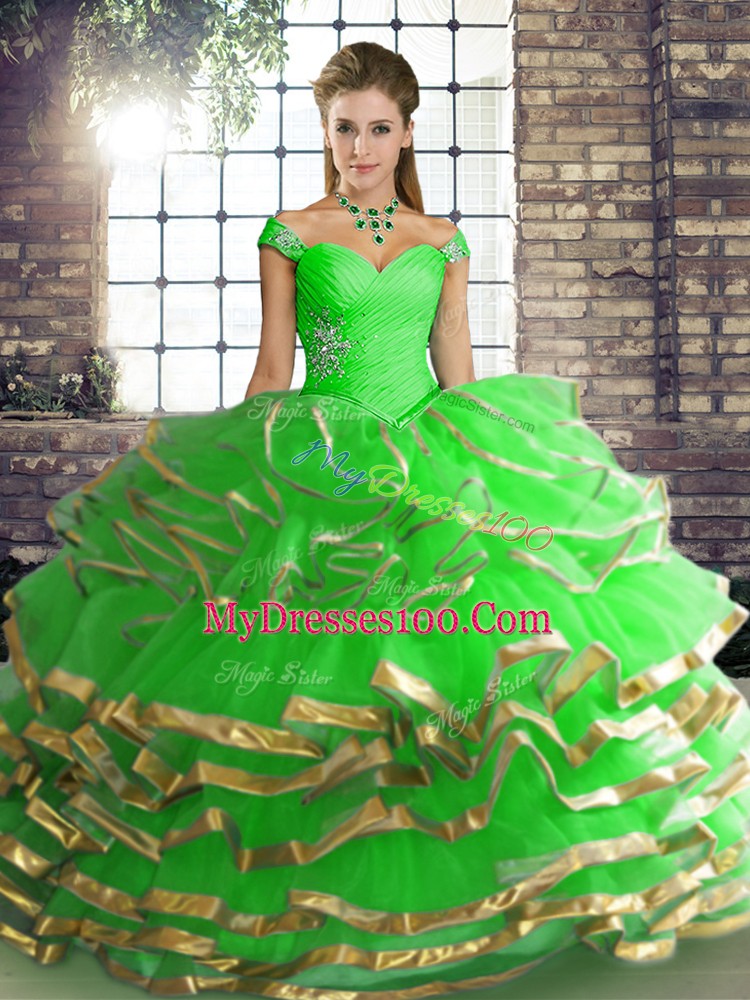 Sleeveless Beading and Ruffled Layers Lace Up Quinceanera Dress