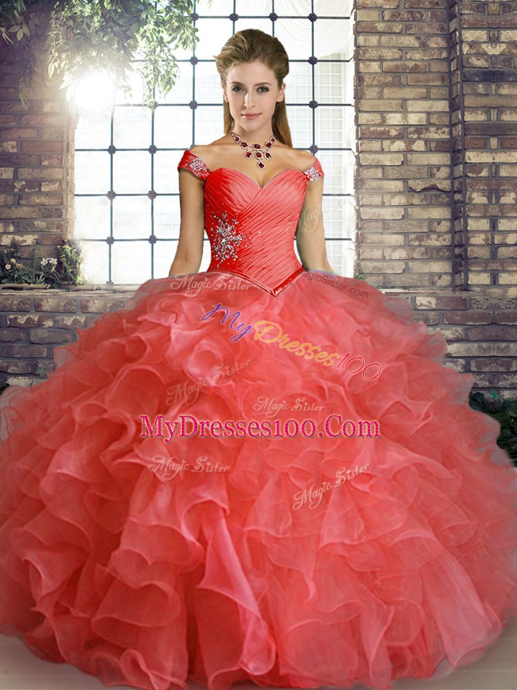 Cheap Sleeveless Beading and Ruffles Lace Up Quinceanera Gown