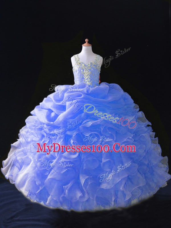 Straps Sleeveless Organza Girls Pageant Dresses Beading and Ruffles and Pick Ups Zipper