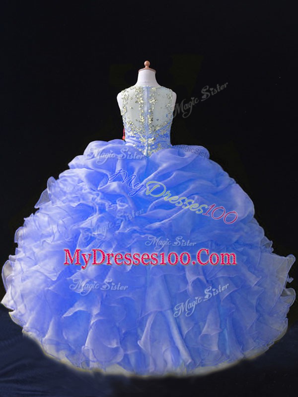 Straps Sleeveless Organza Girls Pageant Dresses Beading and Ruffles and Pick Ups Zipper