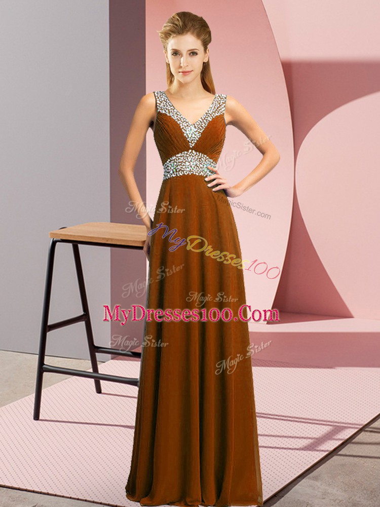 Exceptional Brown Sleeveless Chiffon Lace Up Casual Dresses for Prom and Party