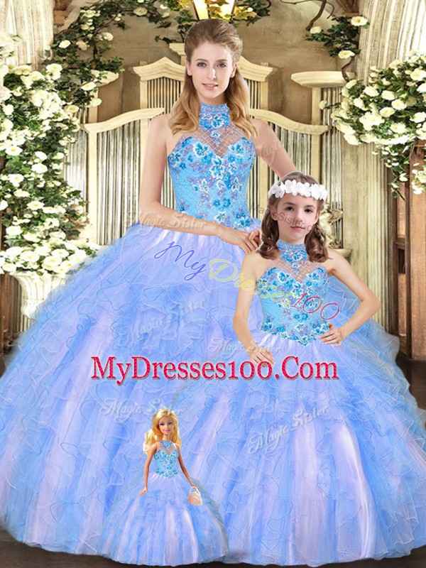 Flare Multi-color Sleeveless Embroidery and Ruffles Floor Length 15 Quinceanera Dress