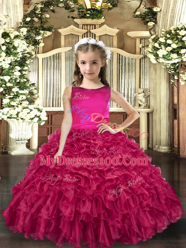 Cheap Fuchsia Scoop Neckline Ruffles Little Girls Pageant Dress Wholesale Sleeveless Lace Up