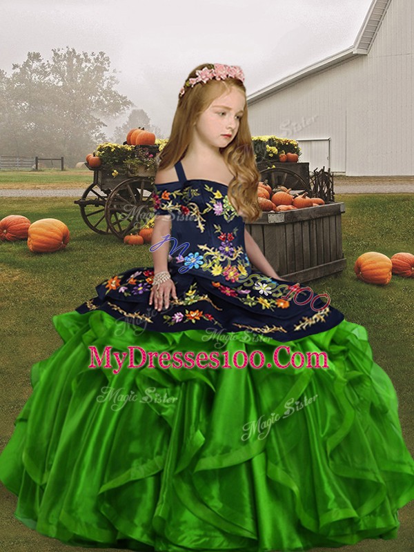 Ball Gowns Organza Straps Sleeveless Embroidery and Ruffles Floor Length Lace Up Pageant Dress for Teens
