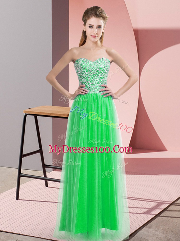 Beading Homecoming Dress Green Lace Up Sleeveless Floor Length