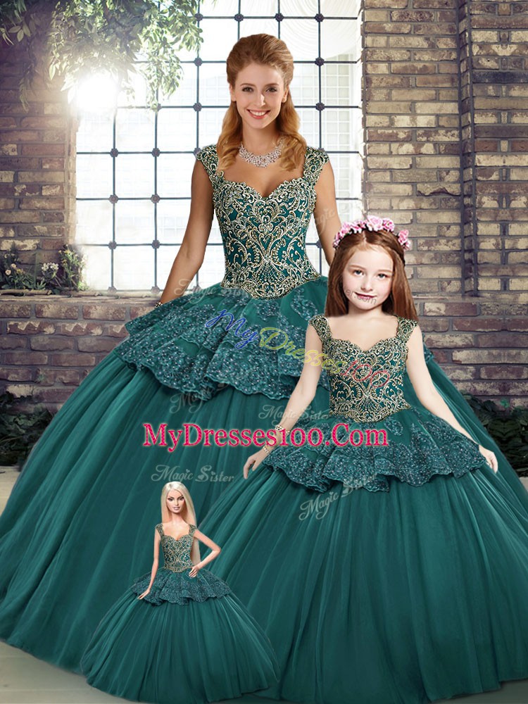 Fantastic Green Lace Up Quinceanera Dresses Beading and Appliques Sleeveless Floor Length