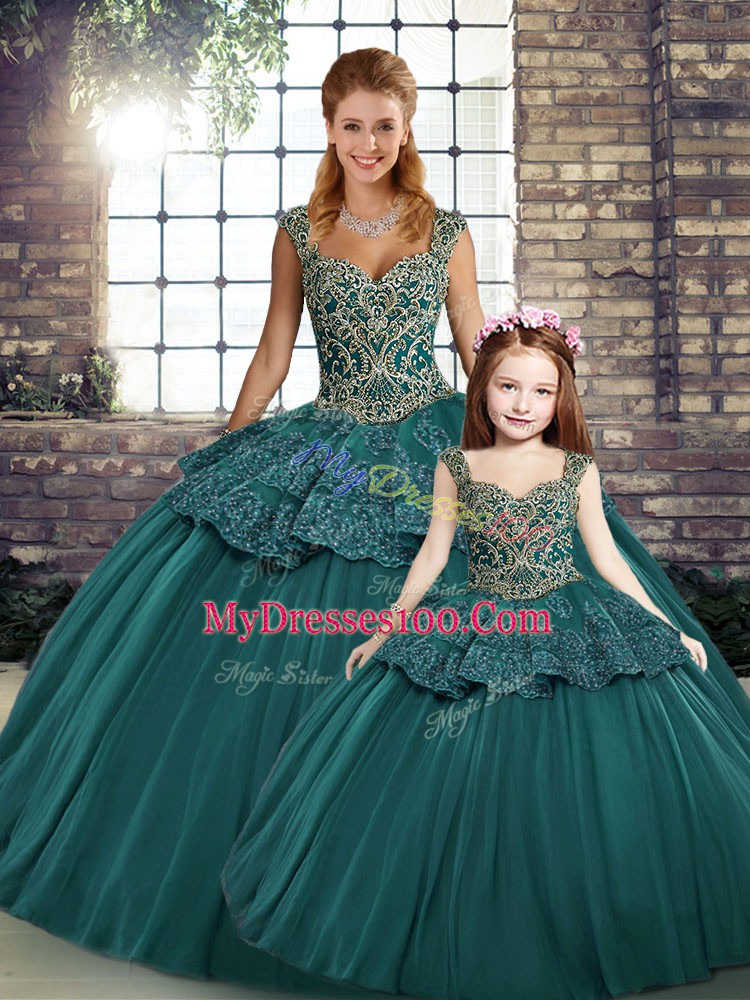 Fantastic Green Lace Up Quinceanera Dresses Beading and Appliques Sleeveless Floor Length