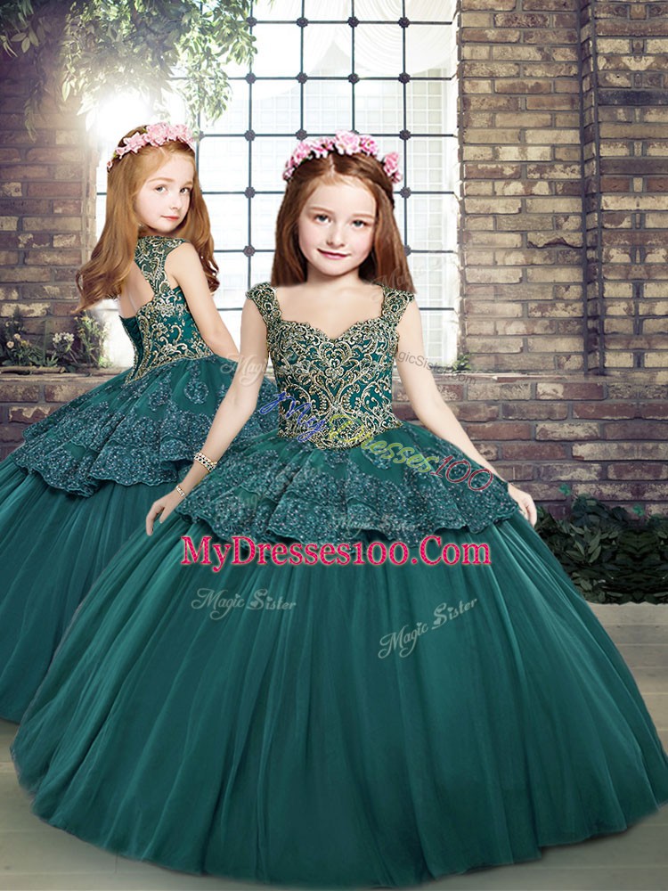 Fantastic Green Lace Up Quinceanera Dresses Beading and Appliques Sleeveless Floor Length